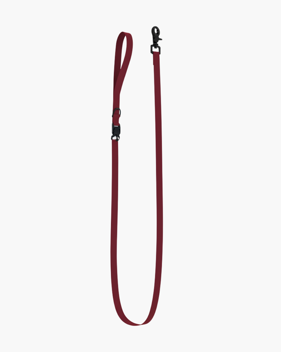 Red dog leash with a clip on a white background